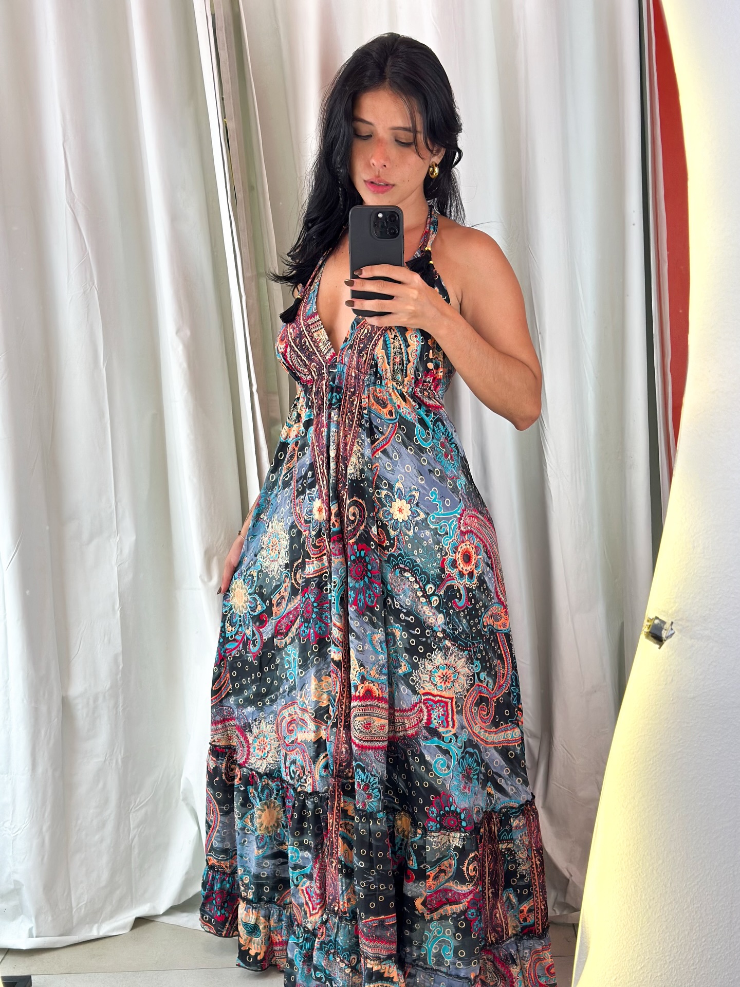 Vestido Longo Paisley Preto